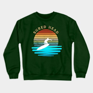 Retro Sunset With Surfer On The Open Wave Crewneck Sweatshirt